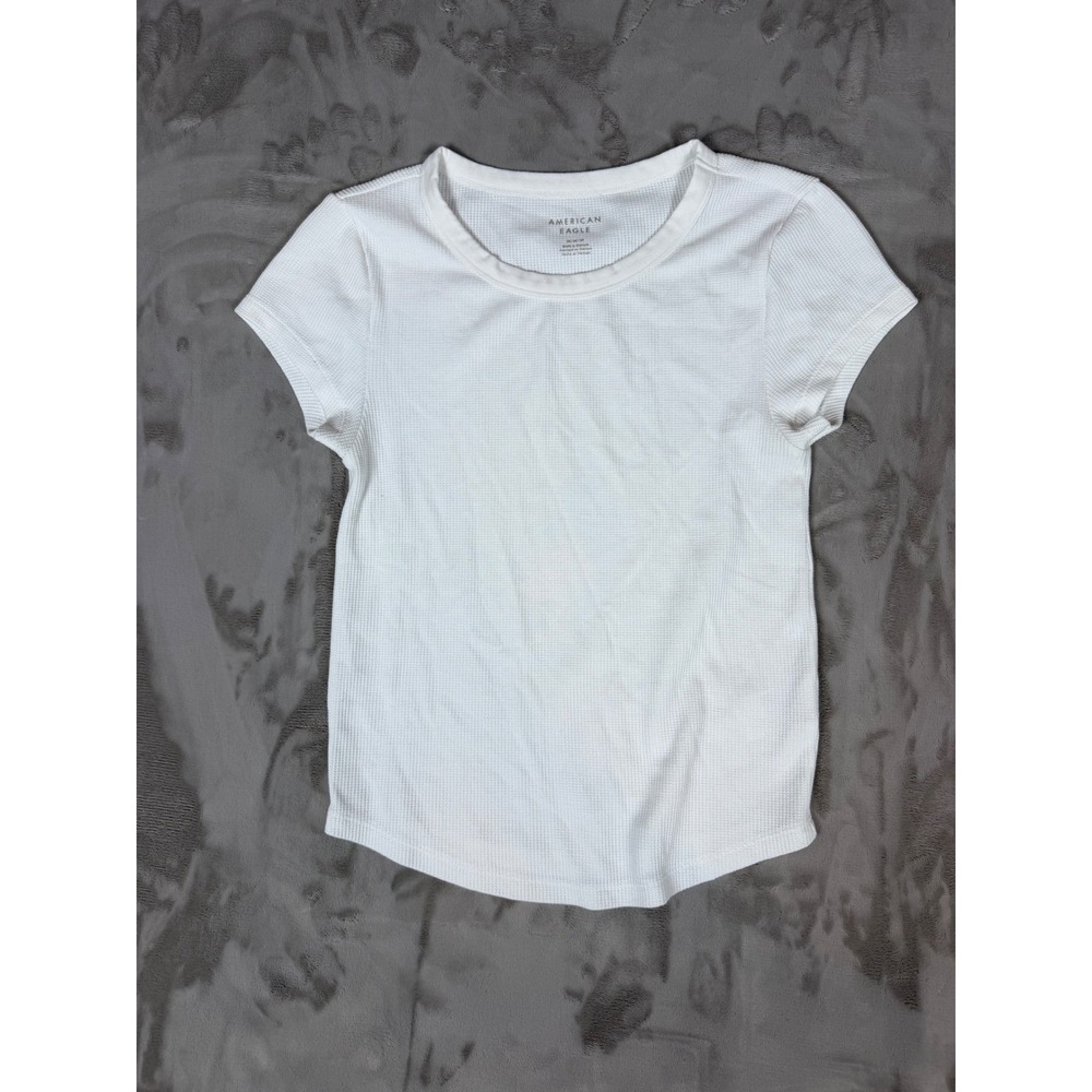 American Eagle White Waffle Knit Short Sleeve Crew Neck T-Shirt Size Medium